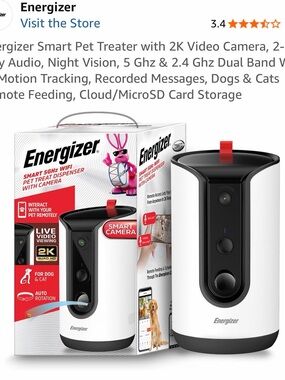 Energizer Smart Pet Camera & Treat Dispenser — White & Black
